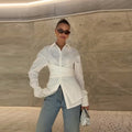 Autumn Loose Irregular Slimming Long Sleeve Fake Double Layer Blouse