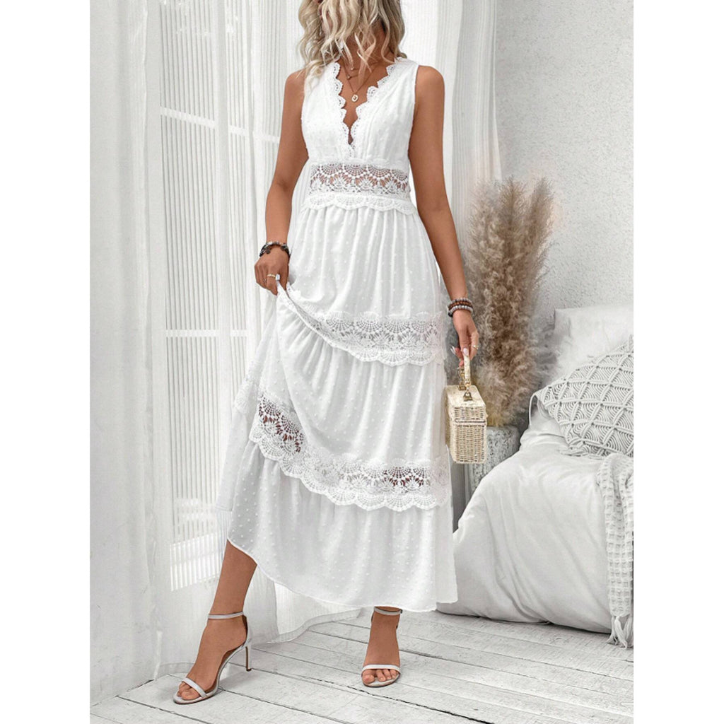 Women's Summer Lace Stitching Collar Sleeveless Dress