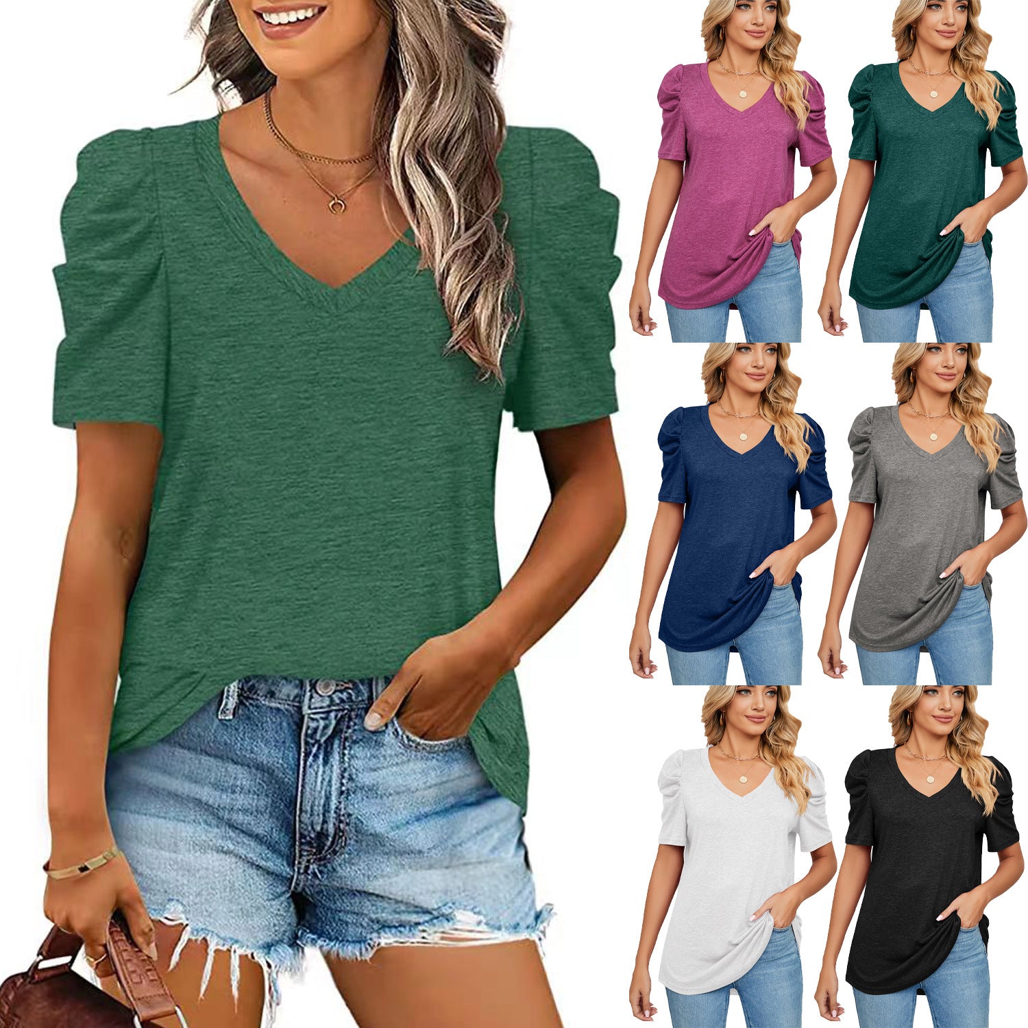 Summer Solid Color Loose Pleated Sleeve Shorts