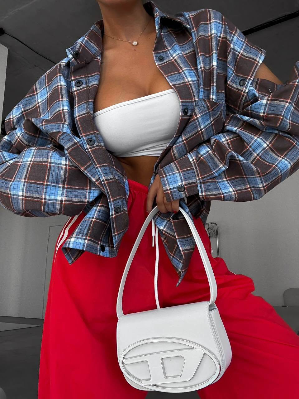 Beautiful Plaid Detachable Long Sleeve Large Pocket Retro Blouse