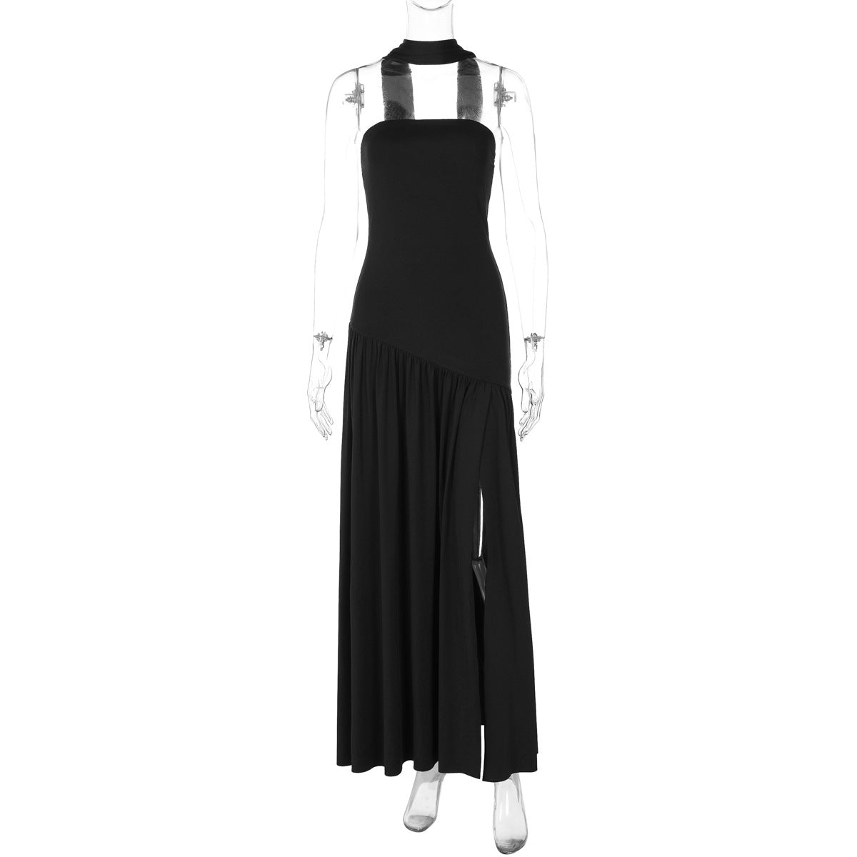 Women's Fashion Graceful Tube Slim Pure Color Split Backless Elegant Ribbon Tops