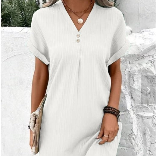 Women's Solid Color Pullover Comfort Casual Button Dress Blouse