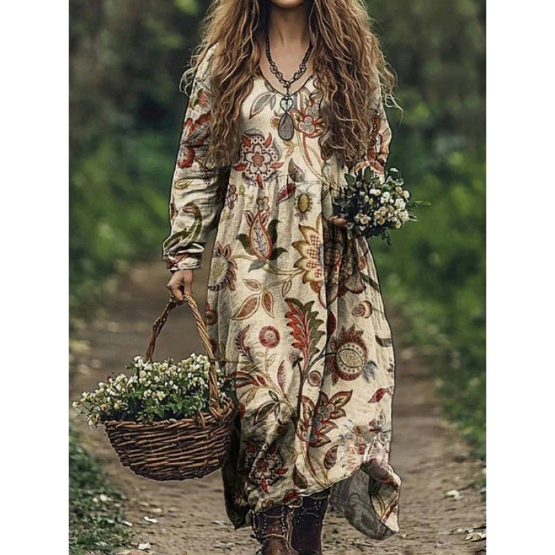Durable Fashion Beautiful Autumn Vintage Printed Dress