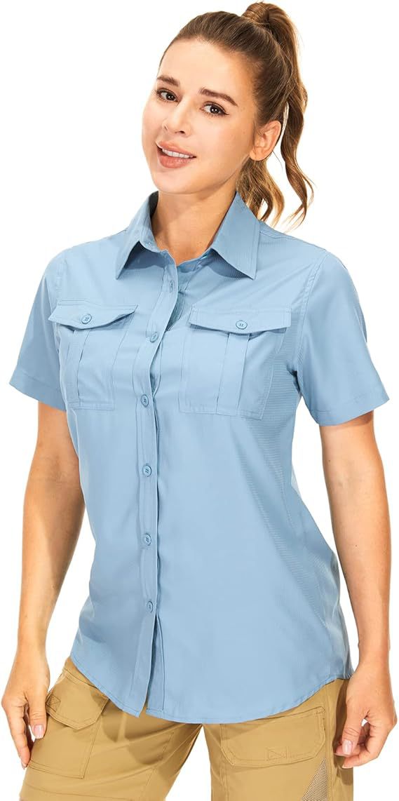 Women's Short-sleeved Shirt Solid Color Polo Collar Pocket Breathable Outdoor Leisure Blouse