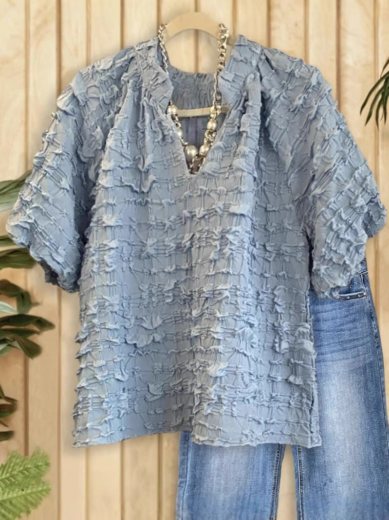 Women's Summer Casual Style Solid Color Building Blocks Blouse