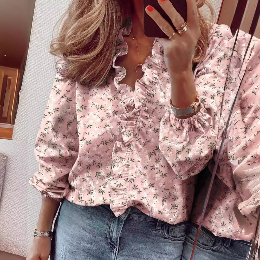 Popular Comfortable Women's Long Sleeve Ruffle Blouse