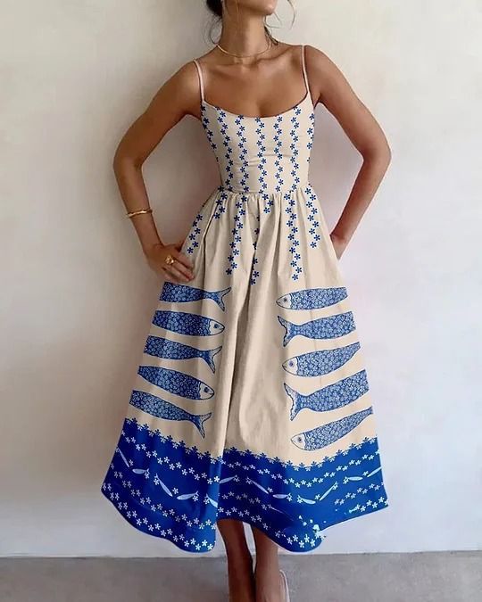 Women's Sling Long Digital Printing Large Dress