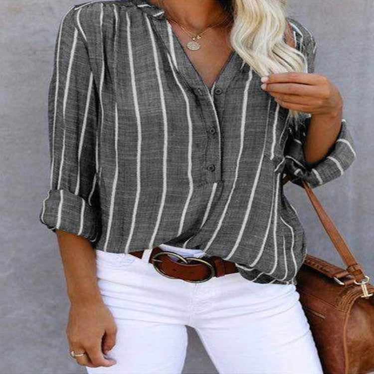 Women's Same Day Delivery Simple Fashion Printed Striped Shirt Blouse