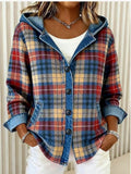 Cool Slouchy Women's Plaid Loose Hoodie Blouse