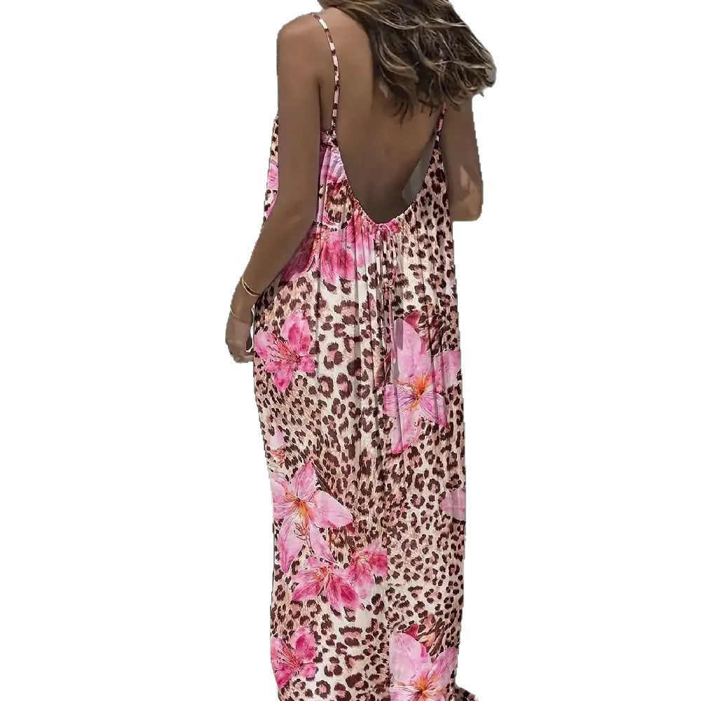 Silk Ruffle Solid Color Pleating Backless Dress