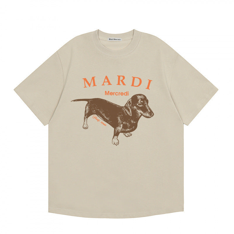 Sleeve Little Daisy Sausage Dog Printed Round Neck Pure Shorts