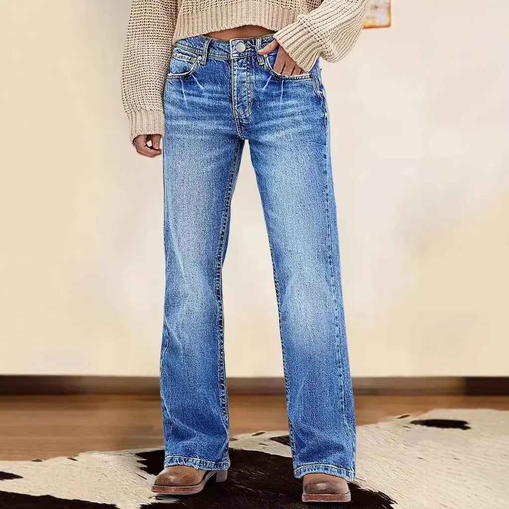 Women's Retro High Waist Narrow Wide Leg Loose Commuting Figure Jeans