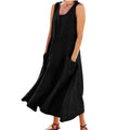 Women's Summer Retro Sleeveless Solid Color Cotton Linen Dress