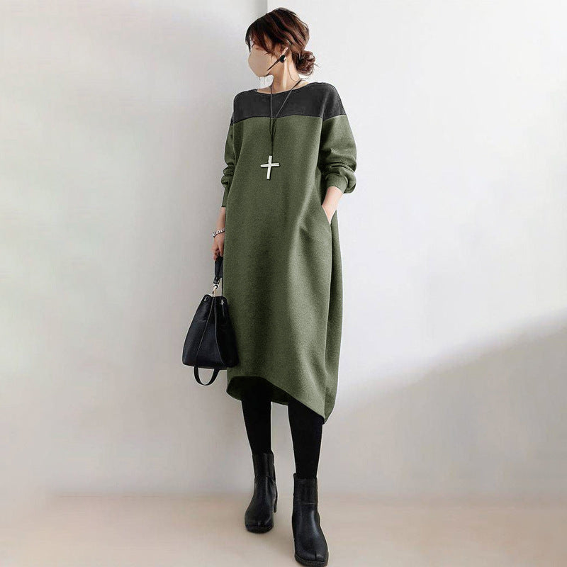 Women's Autumn Loose Crew Neck Stitching Plus Size