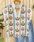 Women's Summer French Pastoral Style Floral Print Simple Fashionable Batwing Blouse