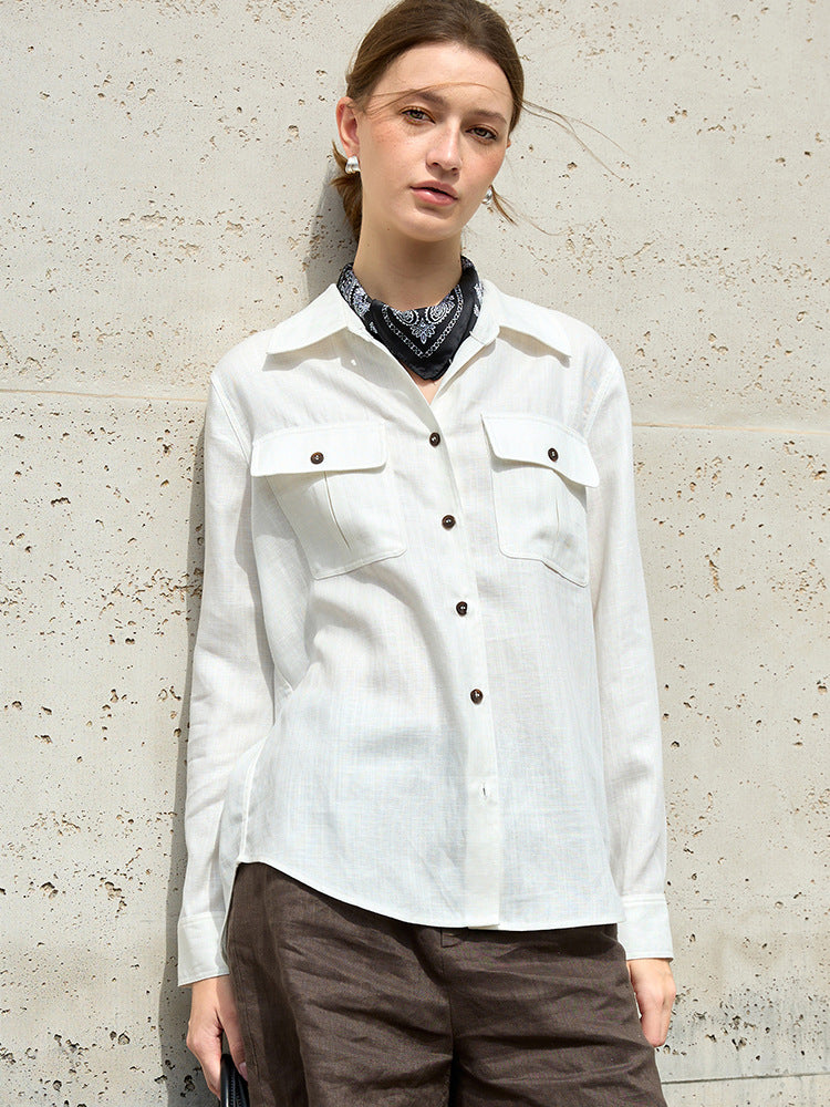 Women's Work Clothes Shirt Spring Polo Collar Old Money Cotton Blouse