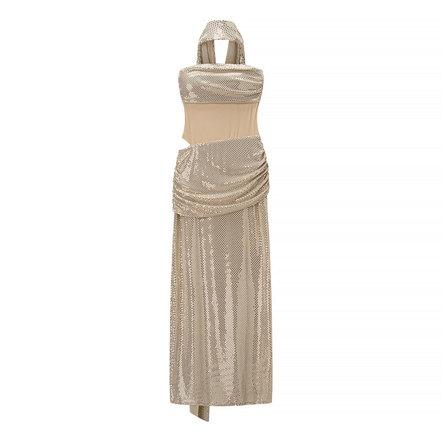French Style Golden Beautiful Elegant Sequins Ribbon Sexy Tube Tops