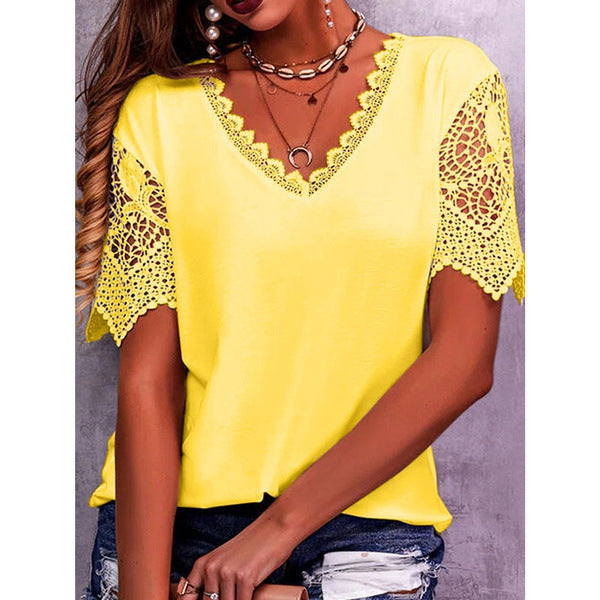 Women's Popular Lace Stitching Loose Sleeve Shorts