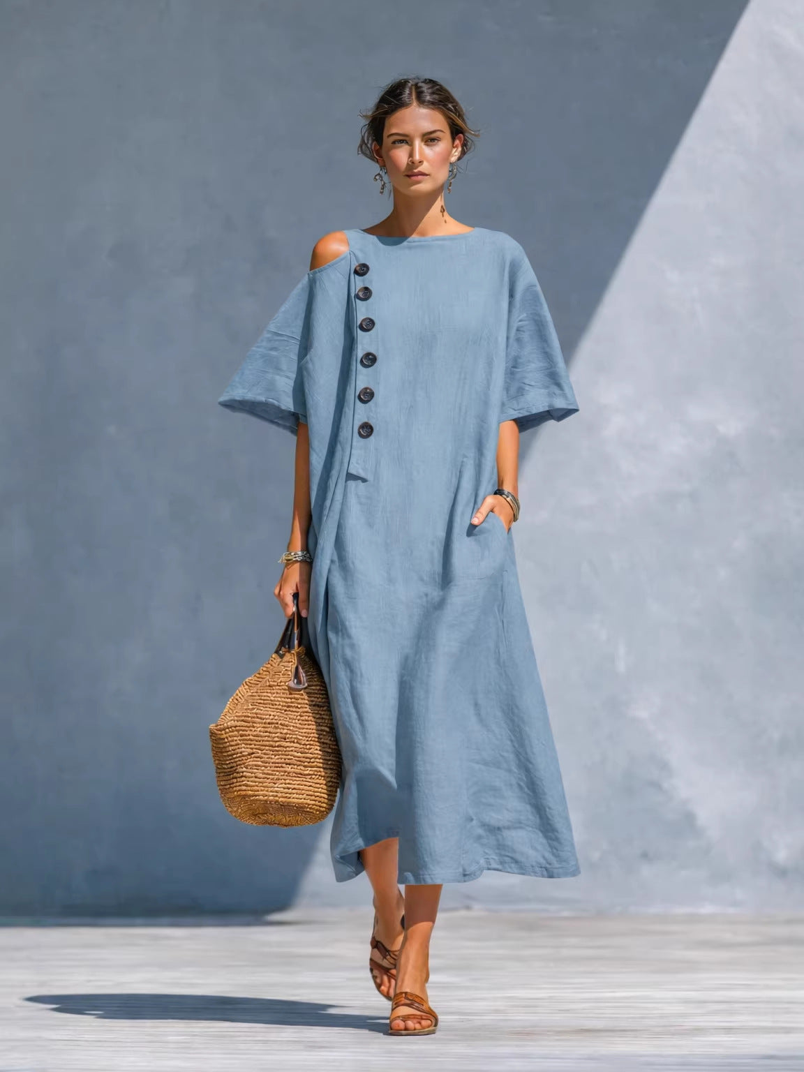 Women's Summer Loose Slimming Mid-length Button Dress