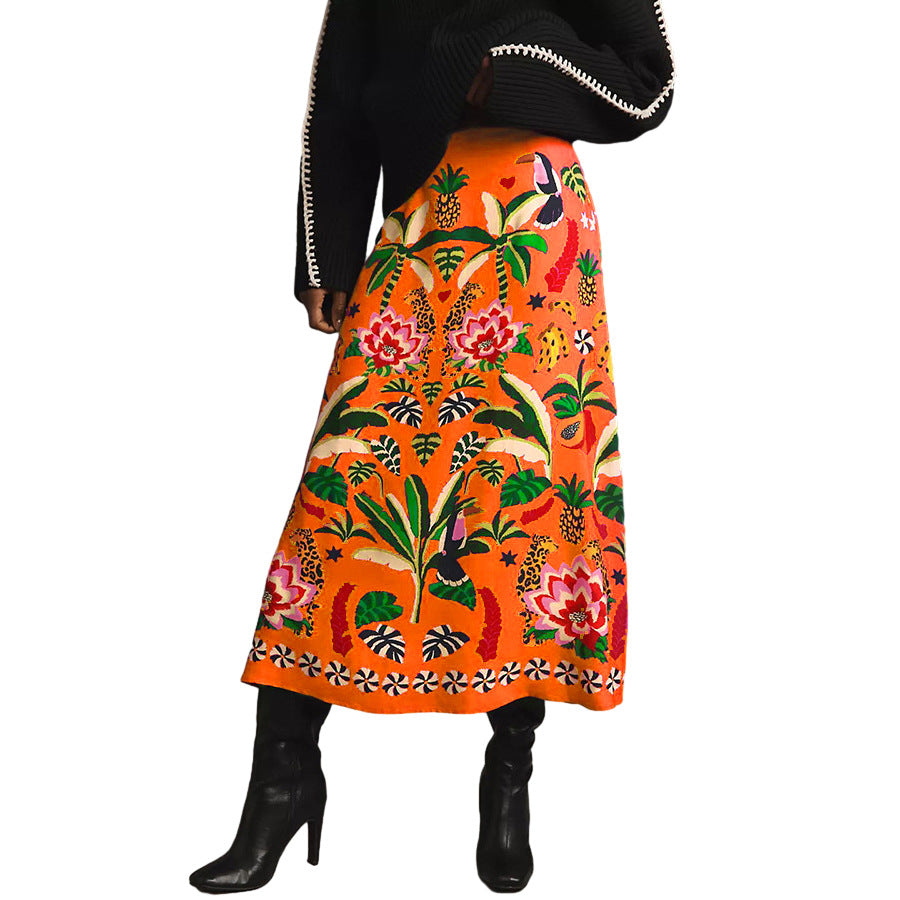 Women's Casual Fashion Tropical Plant Vintage Print Skirt