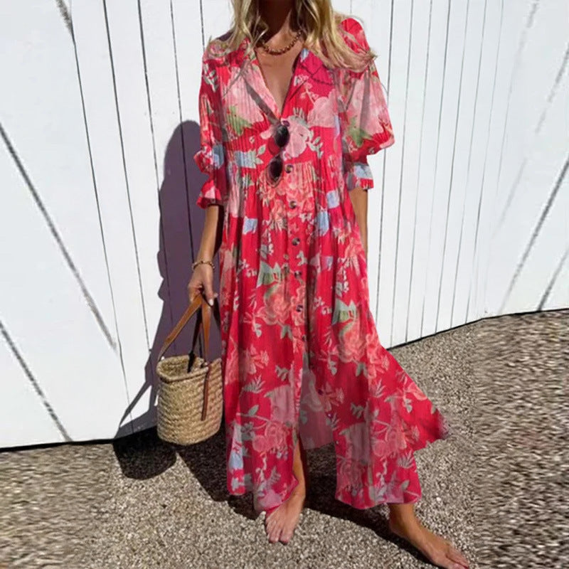 Beautiful Women's Pleated Print Temperament Commute Dress