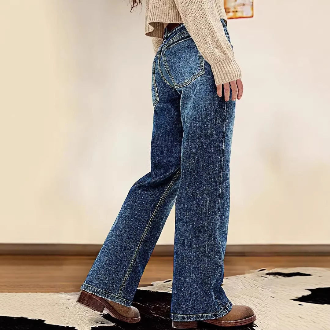 Women's Retro High Waist Narrow Wide Leg Loose Commuting Figure Jeans