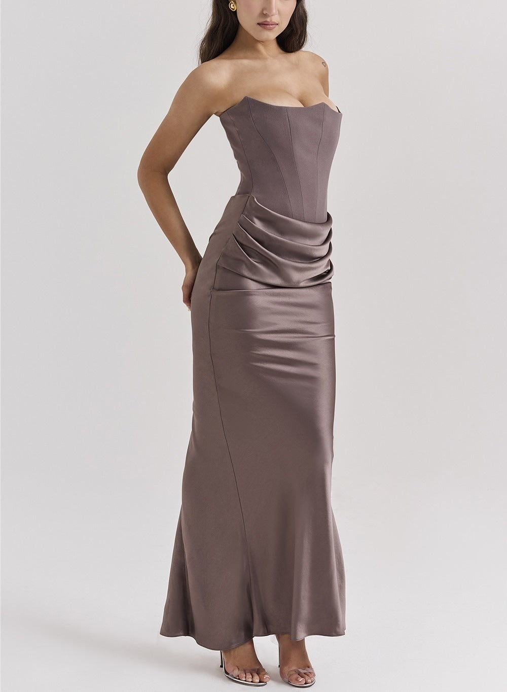 Waist Tube Fishbone Pleated Long Sheath Dress