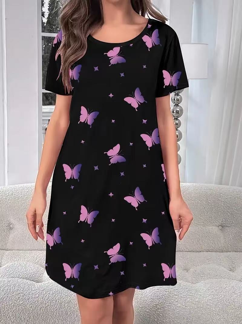 Women's Home Nightdress Round Neck Casual Printed Dress