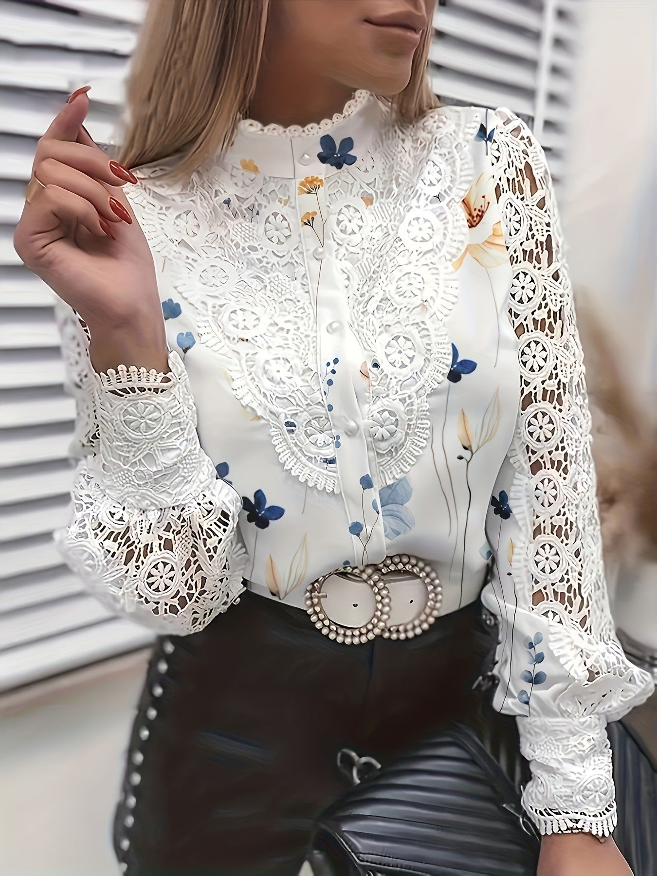 Women's Shirt Long Sleeve Round Neck Hollow Blouse