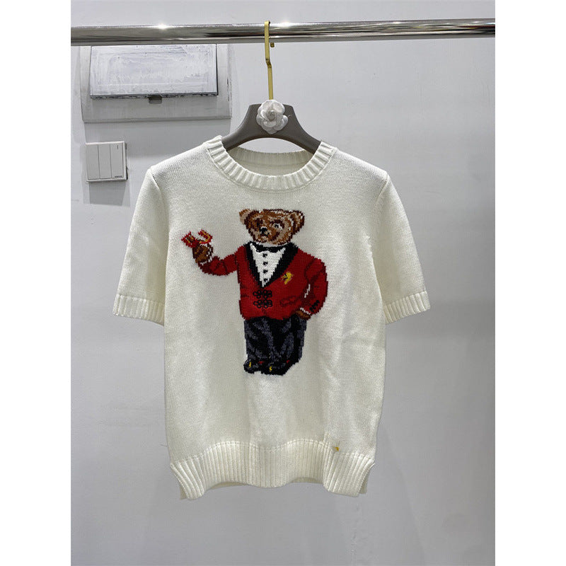 Women's High Quality Cartoon Jacquard Bear Sleeve Shorts