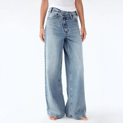 Elegant Glamorous Casual Straight Diagonal Button Women's Jeans