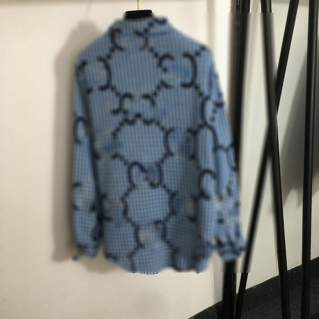 Women's Presbyopic Double Letter Printed Plaid Long Blouse
