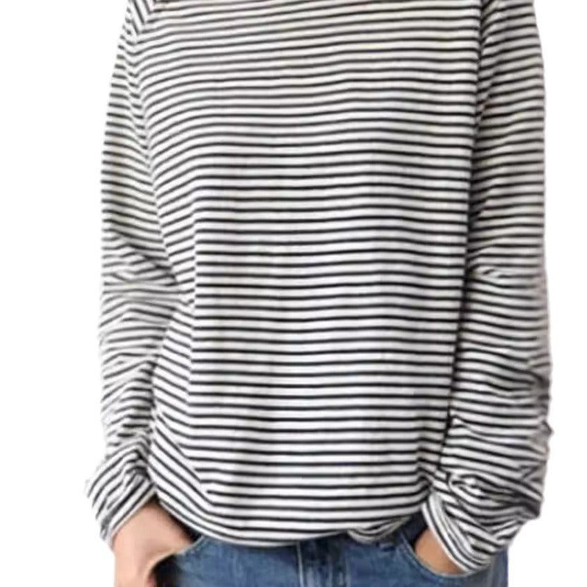 Women's Casual Loose Round Neck Raglan Long Sleeve Striped Printed Women's T-shirt
