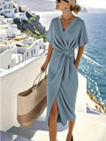 Women's Commuting Fashion Forged Split Solid Color Wrap Dress