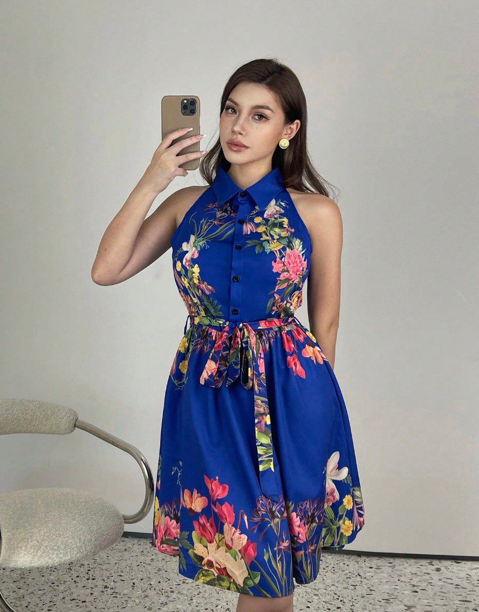 Stylish Fashion Charming Flower Print Halter Dress