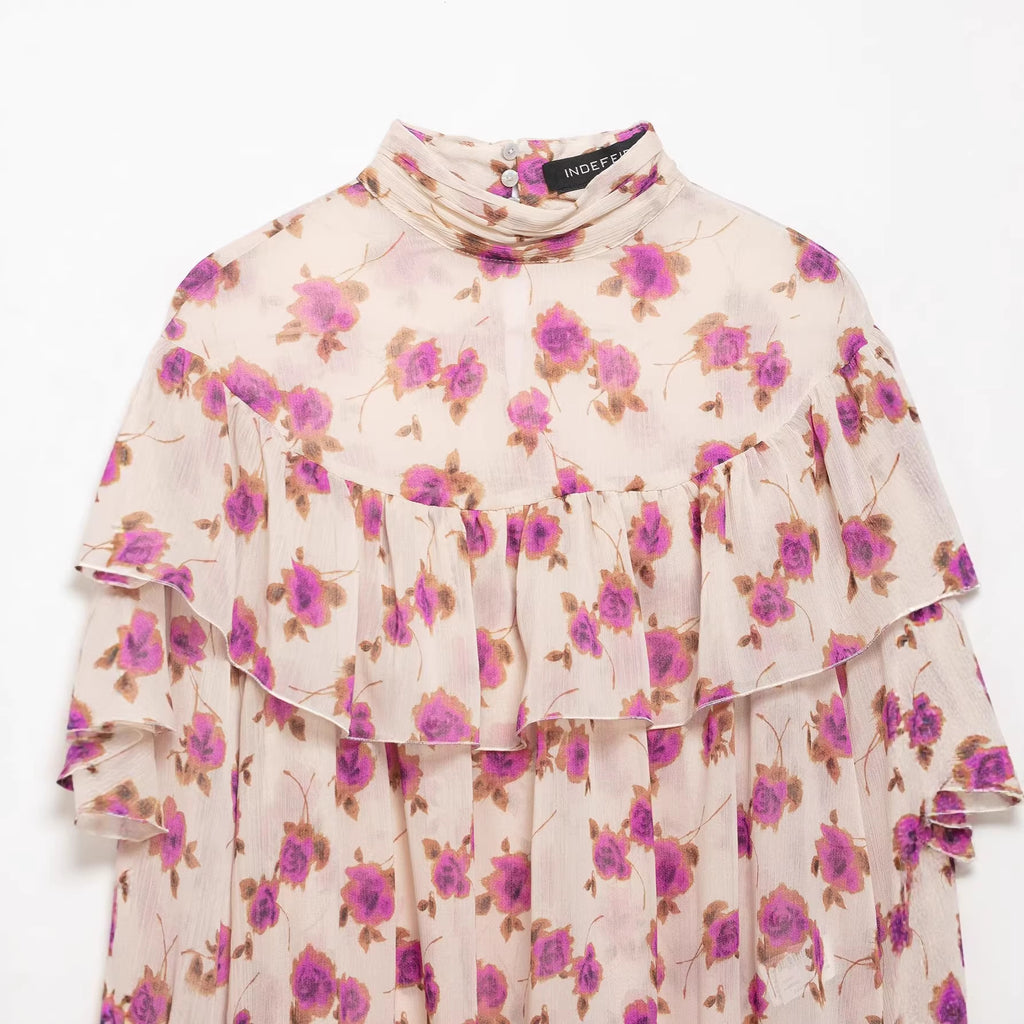 Women's Retro Style Printed Laminated Decoration Shirt Blouse