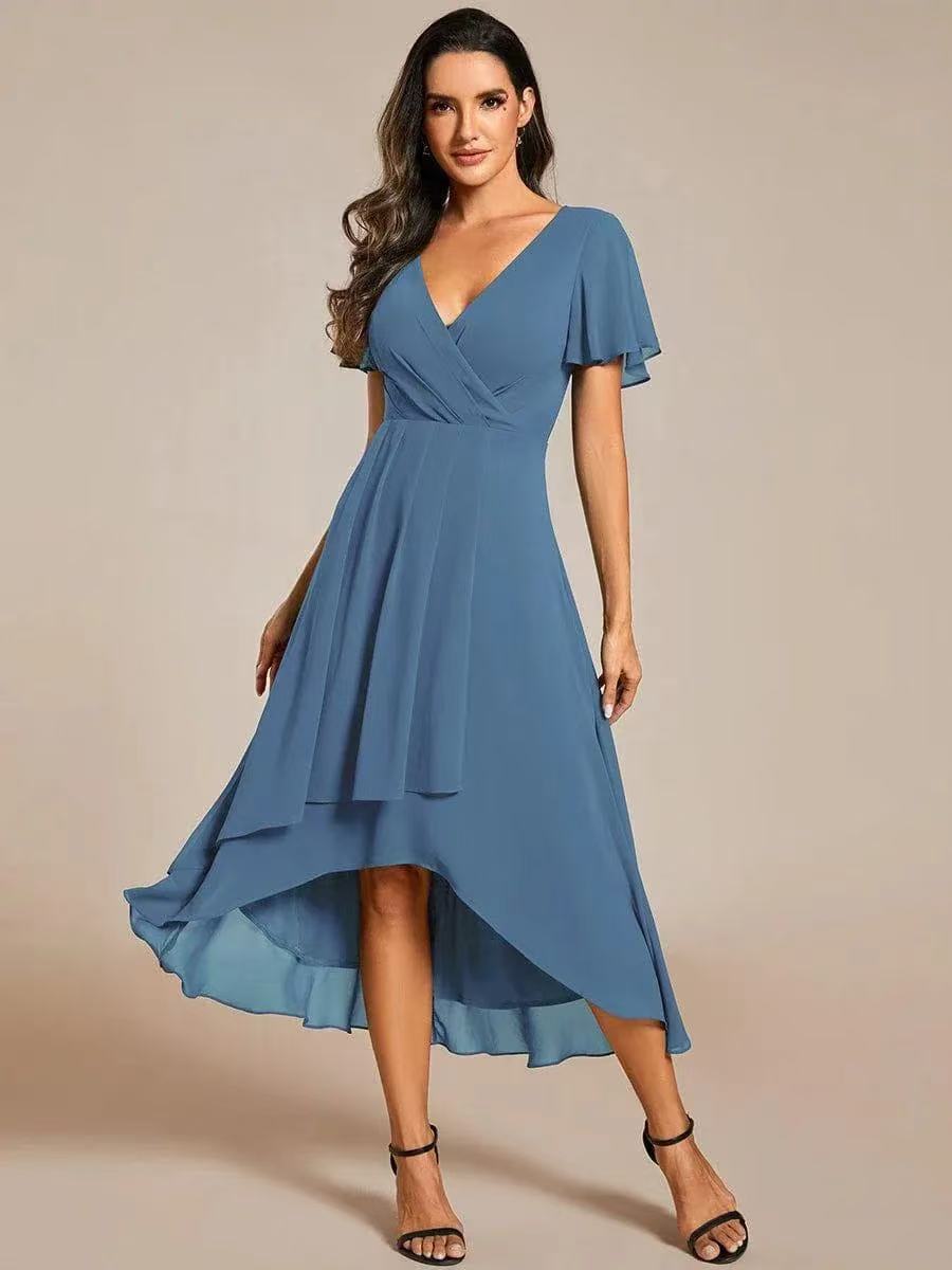 Summer Solid Color Ruffle Sleeve Chiffon Dress