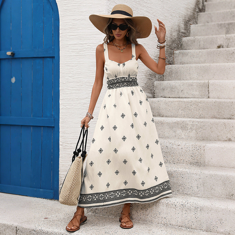 Women's Russian Suspender Summer Temperament Positioning Printing Dress