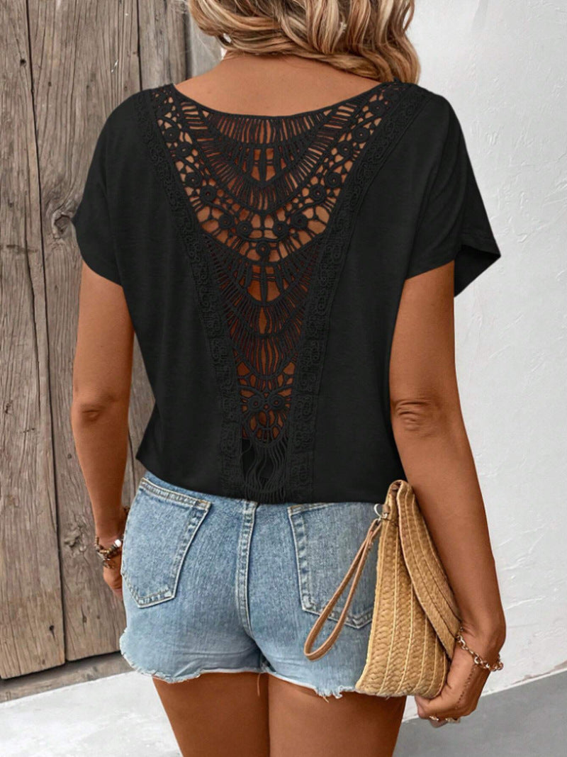 Fashion Trendy Women's Lace Patchwork Short-sleeved Clothing