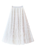 Women's Long Autumn Elegant Solid Color High Waist Net Yarn Cake Skirts