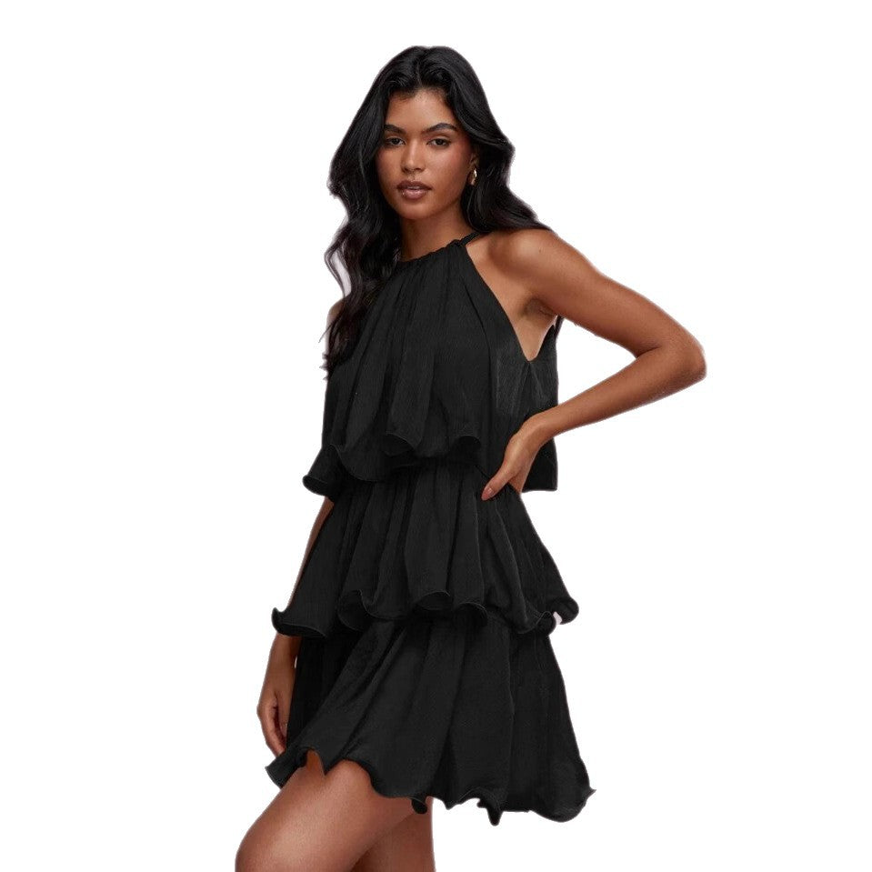 Summer Halter Sleeveless High-grade Tulle Ruffled Dress