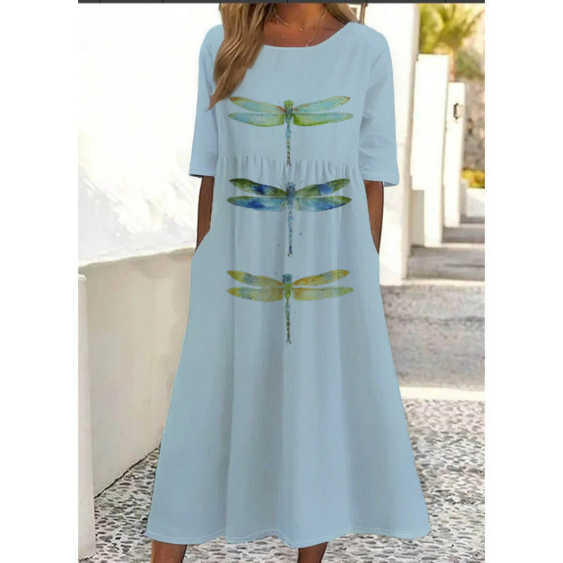 Women's Summer Casual Comfortable Round Neck Printed Dress