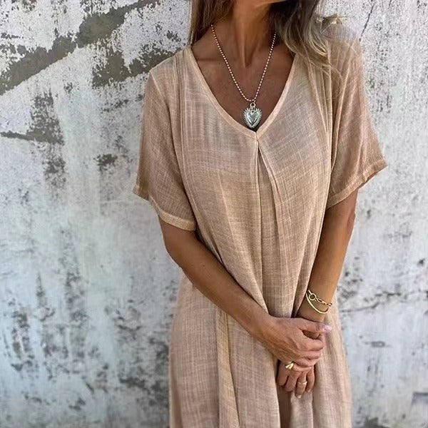 Women's Spring Fashion Cotton Linen Collar Dress