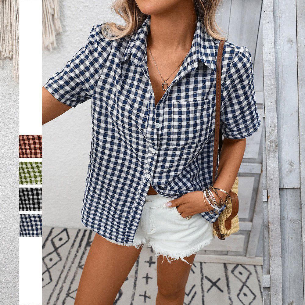 Women's Loose Sleeve Casual Plaid Shirt With Blouse
