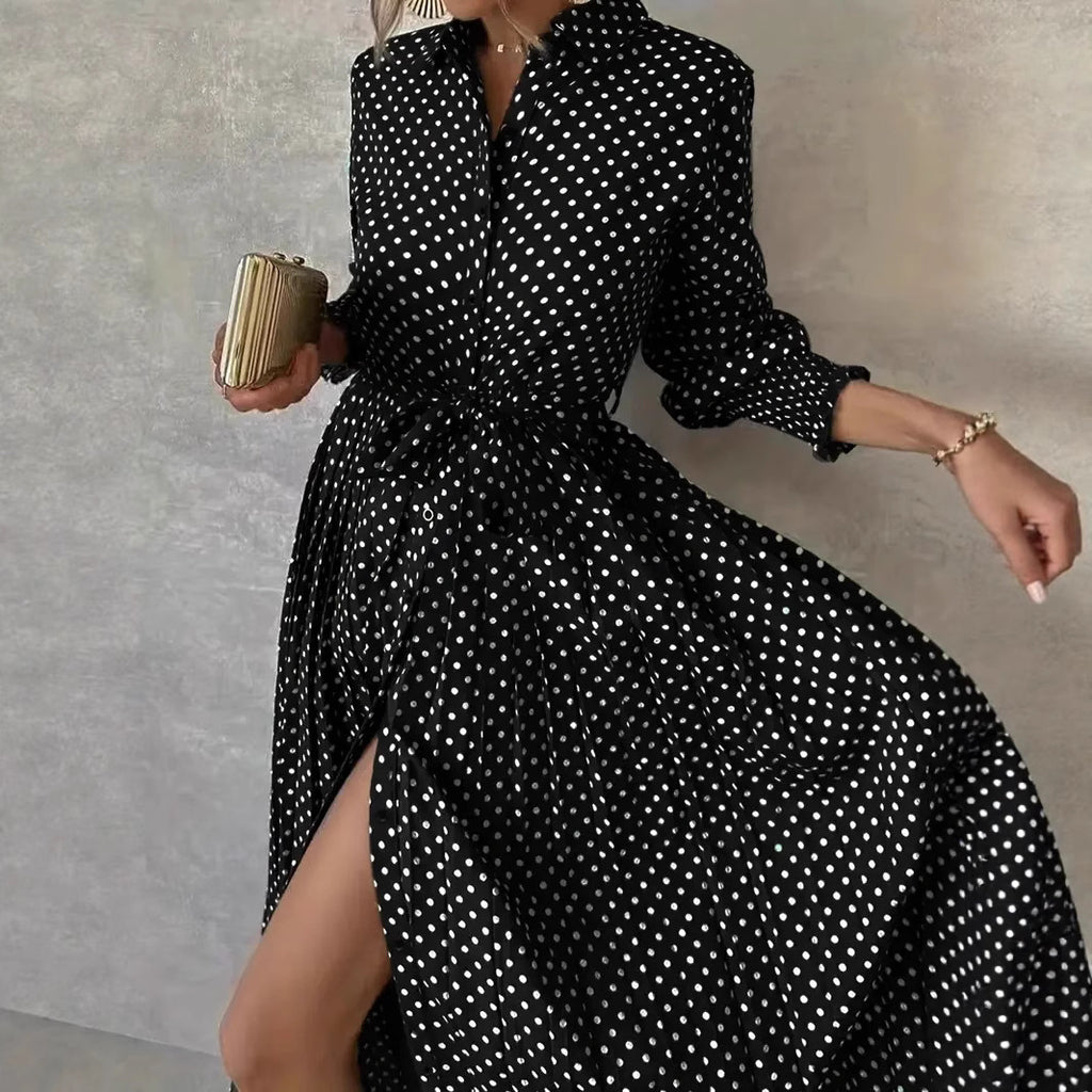 Popular Temperament Long Sleeve Lapel Fashion Dress