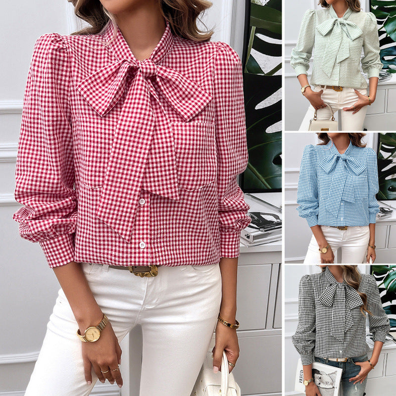 Women's Temperament Leisure Contrast Color Long Sleeve Shirt Blouse