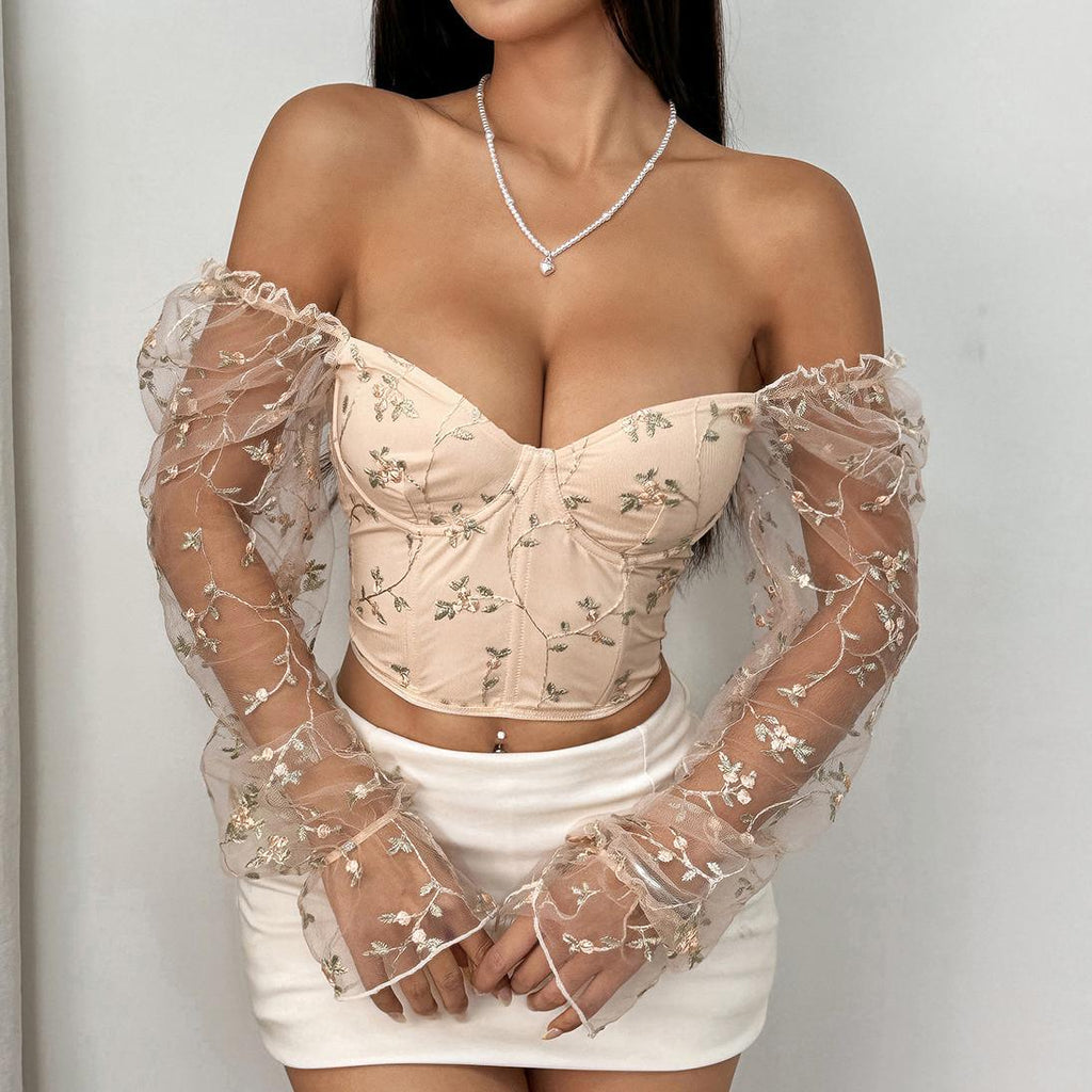 Hot Embroidery Stitching Mesh Low-cut Steel Ring Fishbone Tops