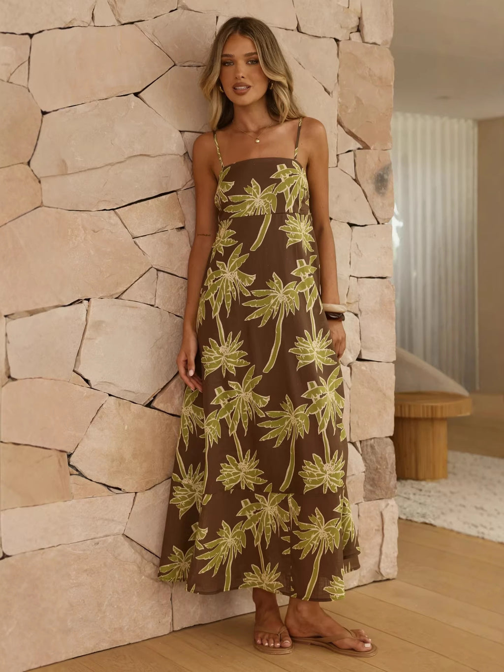 Women's Summer Coconut Print High Waist Big Swing Dress