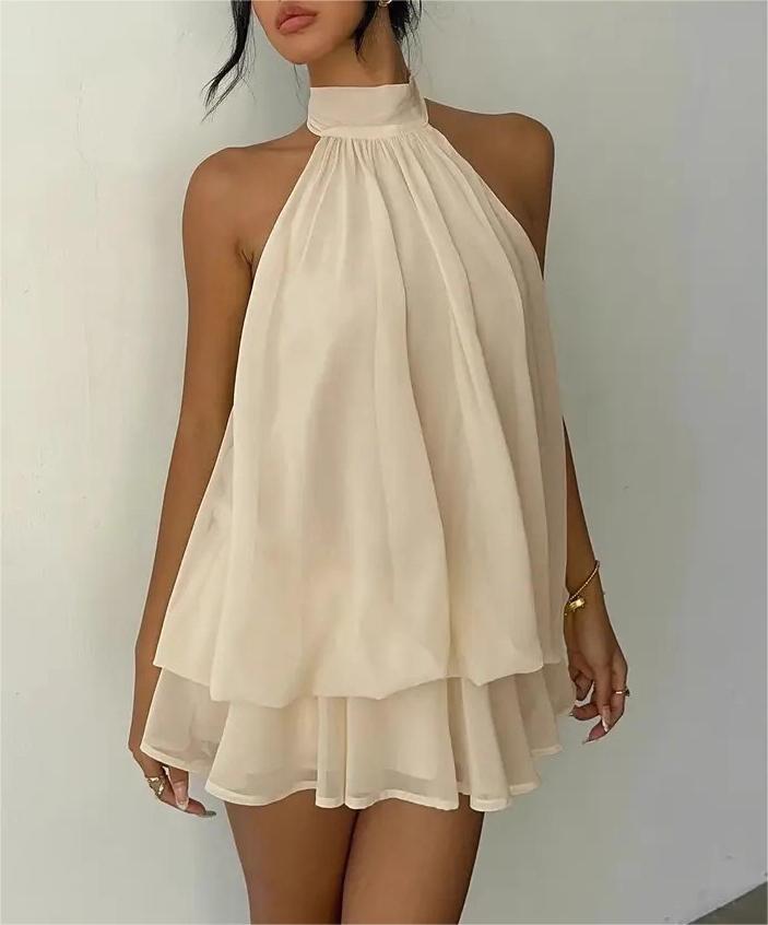 Women's Holiday Sexy Backless Halter Puff Dress