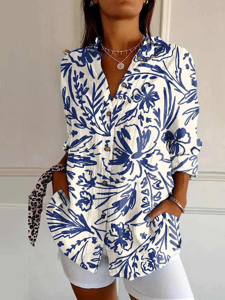 Women's Shirt Summer Trendy Printed Floral Sleeve Pattern Blouse